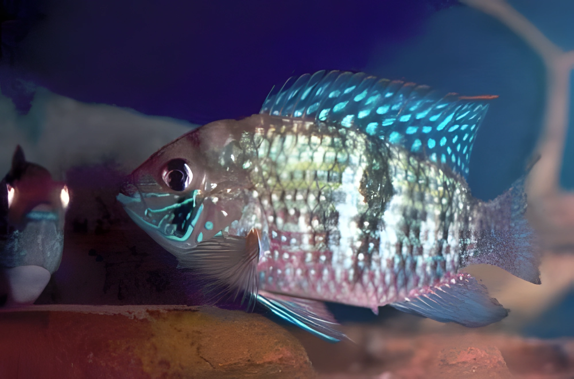 Fotografía del pez de acuario Acara azul