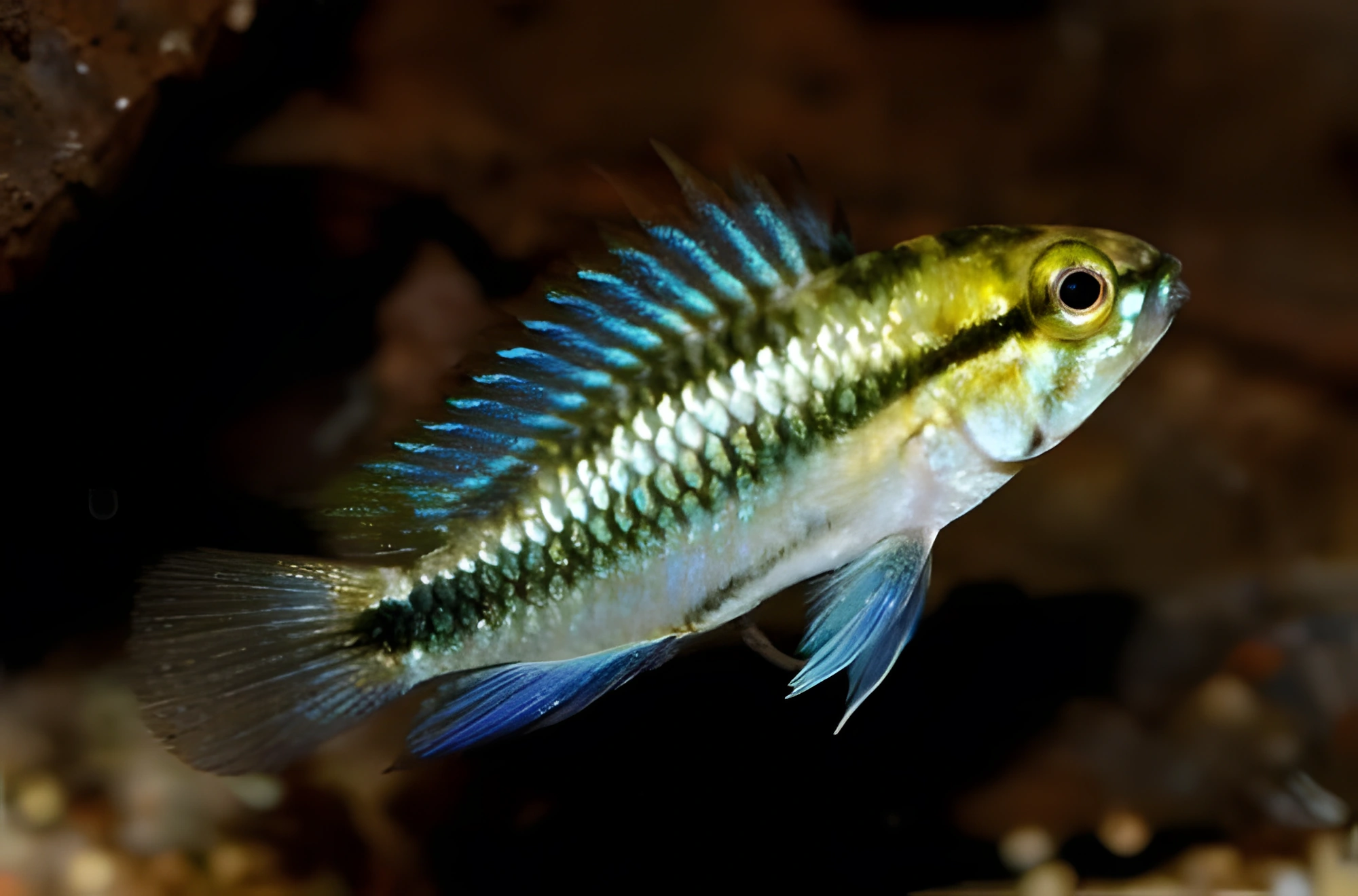 Fotografía del pez de acuario Apistogramma de tres rayas