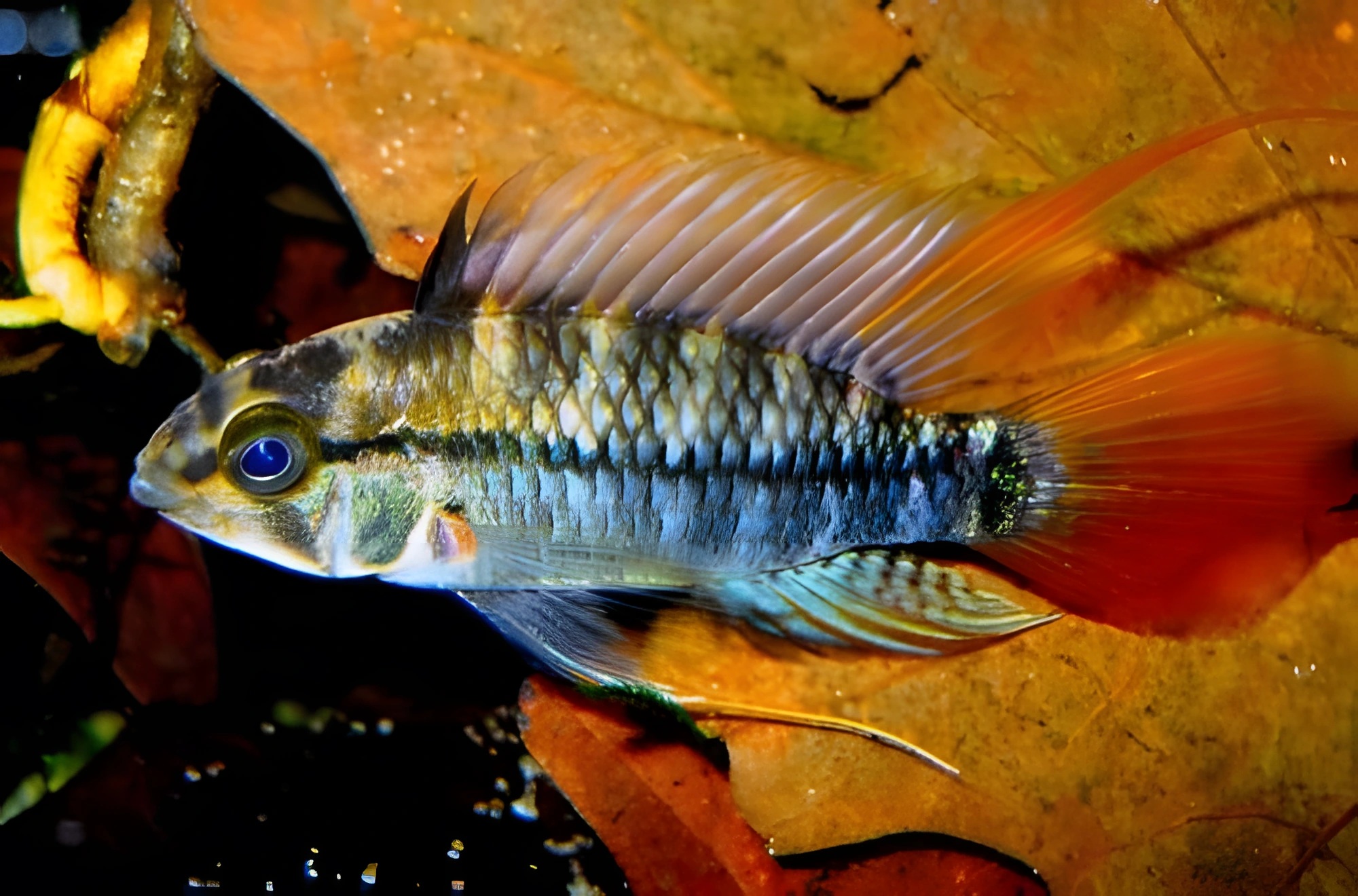 Fotografía del pez de acuario Apistogramma de aleta alta