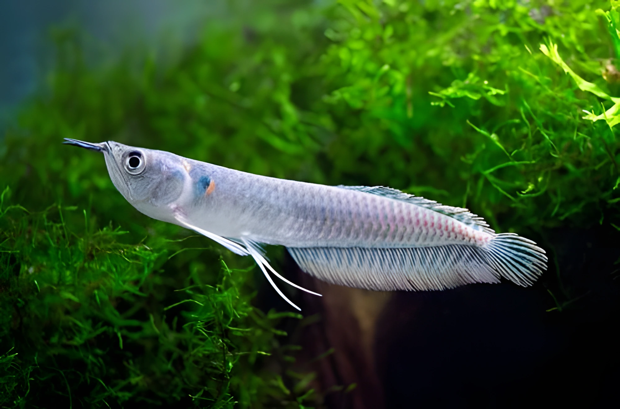 Fotografía del pez de acuario Arowana plateado