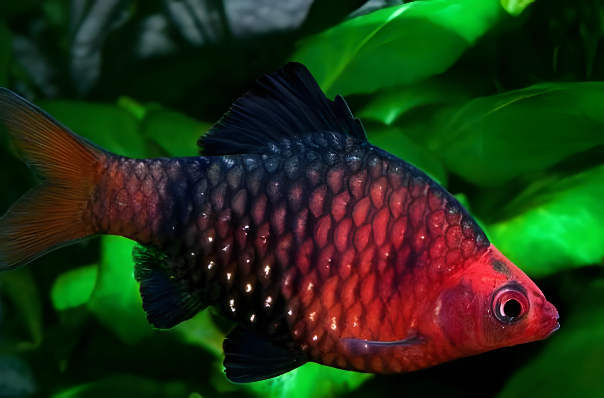 Fotografía del pez de acuario Barbo negro