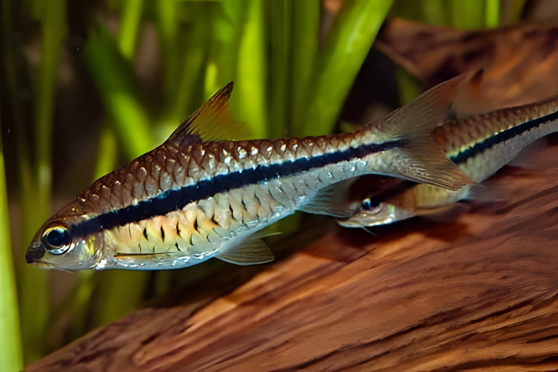 Fotografía del pez de acuario Barbo de rayas largas