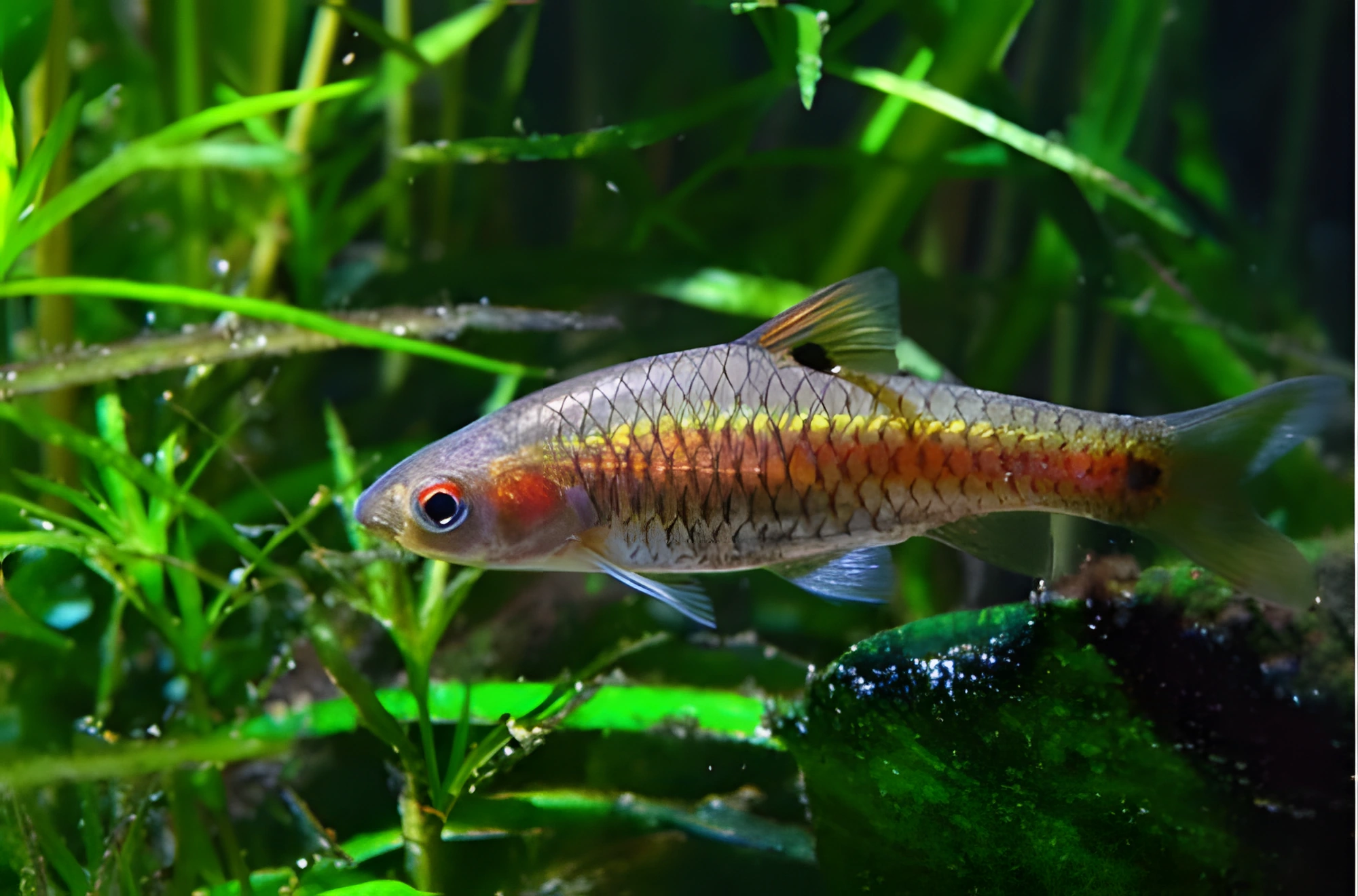 Fotografía del pez de acuario Barbo de dos puntos