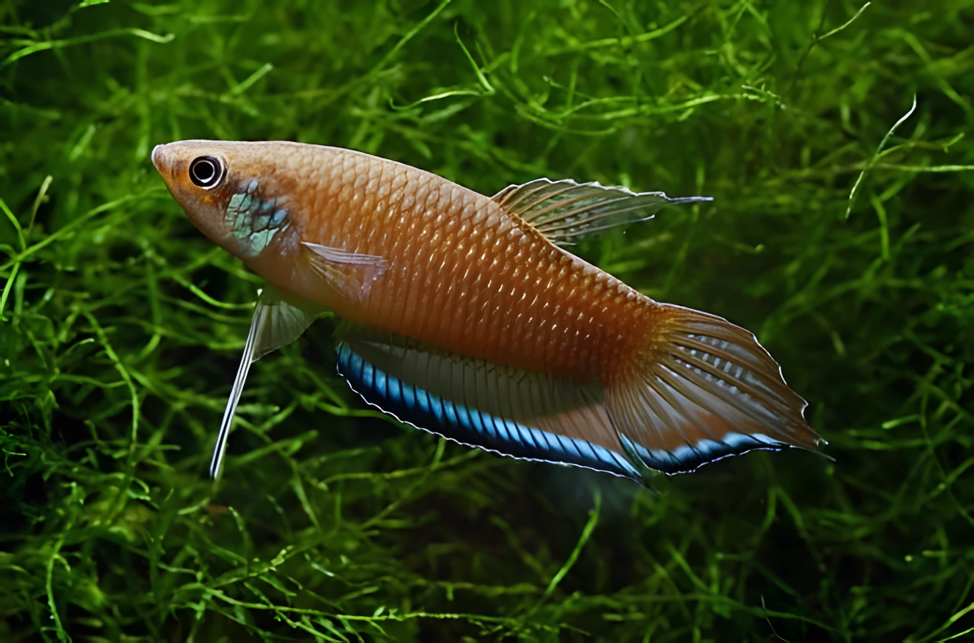 Fotografía del pez de acuario Betta enisae, o, como se le llama a menudo, Betta enérgico, pertenece a la familia Osphronemidae, habiendo recibido su nombre en español mediante una traducción adaptativa del latín. A pesar de esto, no se debe esperar una gran movilidad de este pez; por lo general, se mueve tranquilamente por el acuario. Sin embargo, al colocar dos machos juntos, el curso pacífico de la vida puede verse alterado. Este tipo de pez no se recomienda para acuaristas principiantes que planean mantener el acuario por sí mismos debido a los requisitos específicos de la composición hidroquímica del agua.