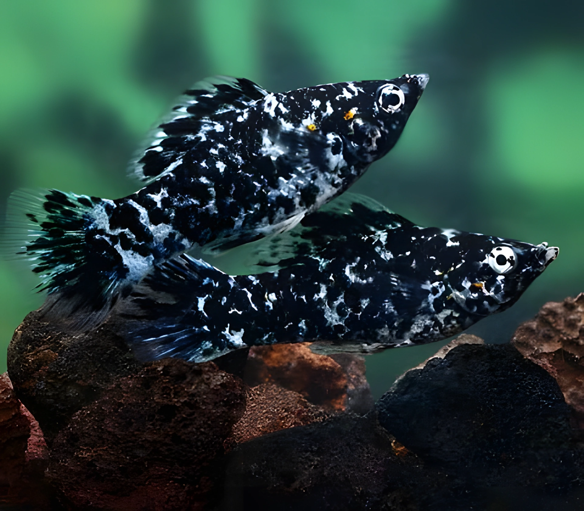 Fotografía del pez de acuario Molly bicolor (blanco y negro)