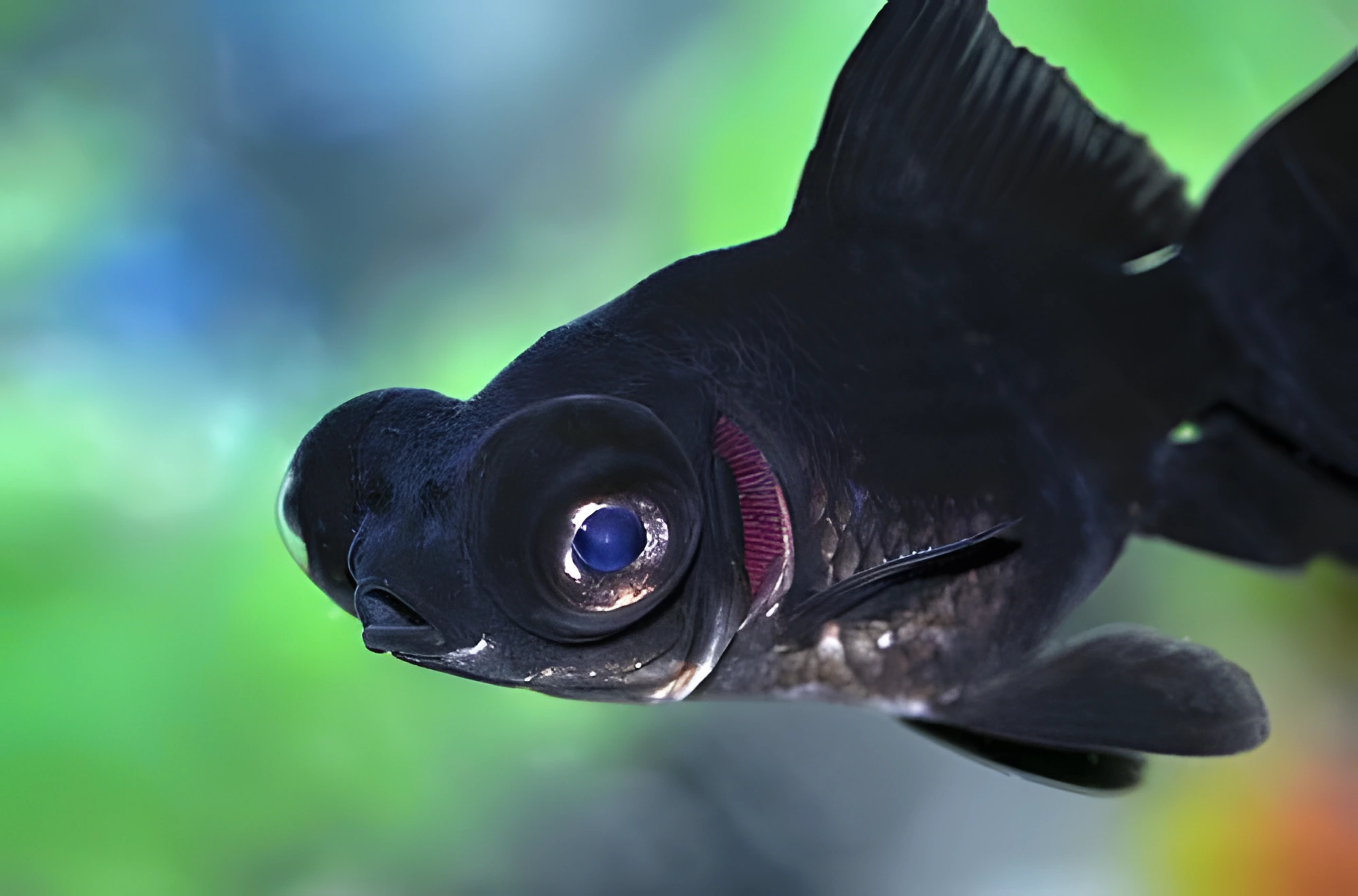 Fotografía del pez de acuario Telescopio Negro