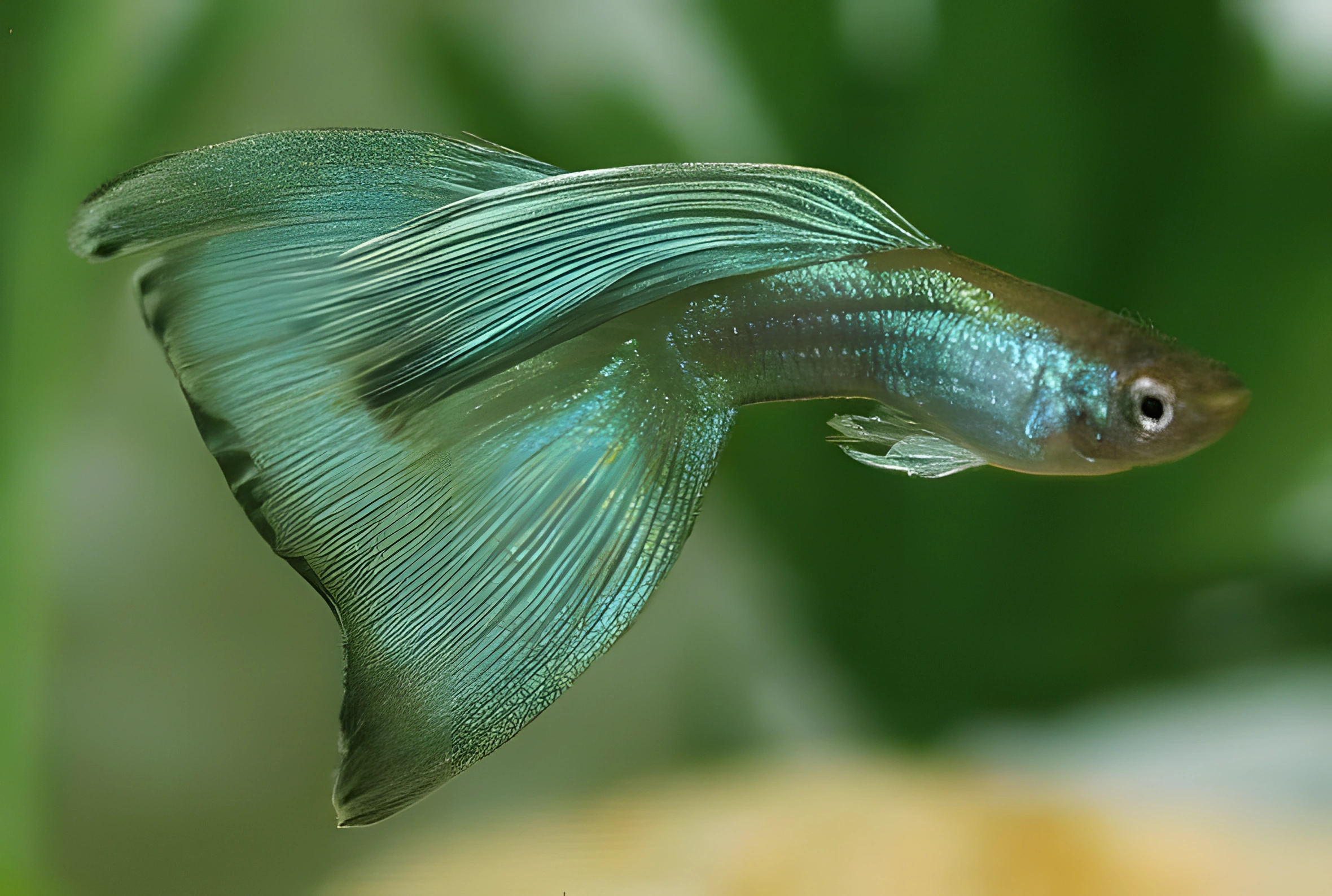 Fotografía del pez de acuario Guppy verde