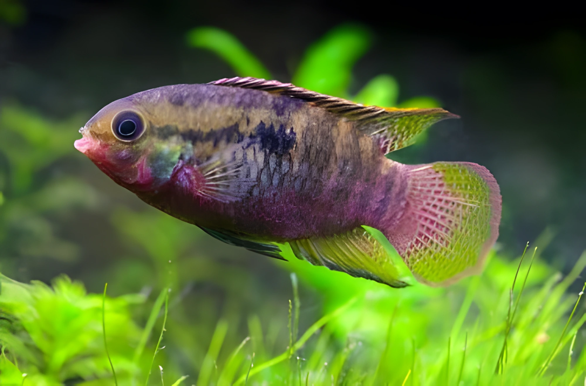 Fotografía del pez de acuario Acará de pecho rojo
