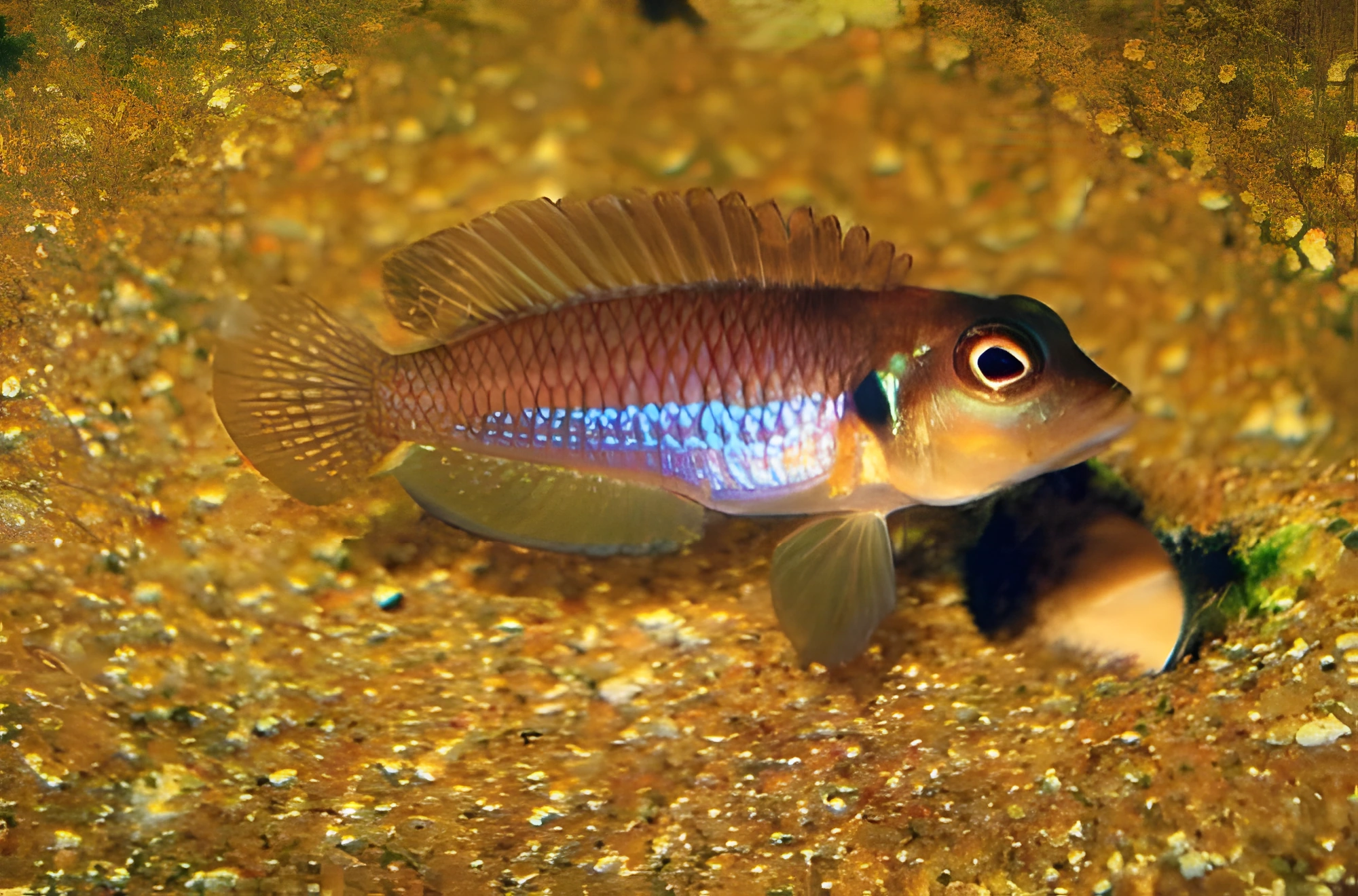 Fotografía del pez de acuario Lamprologus ocellatus