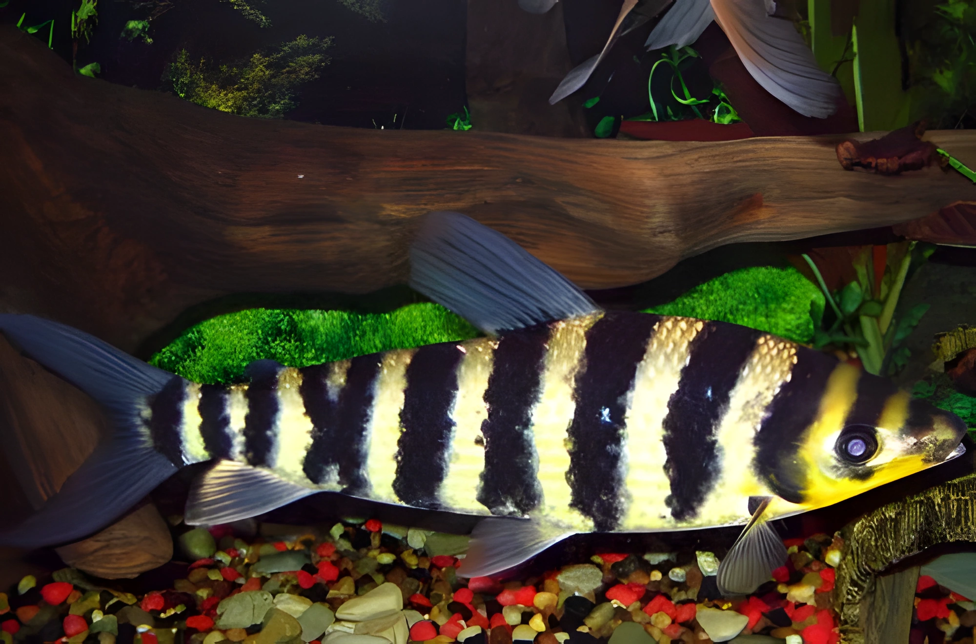 Fotografía del pez de acuario Leporinus rayado