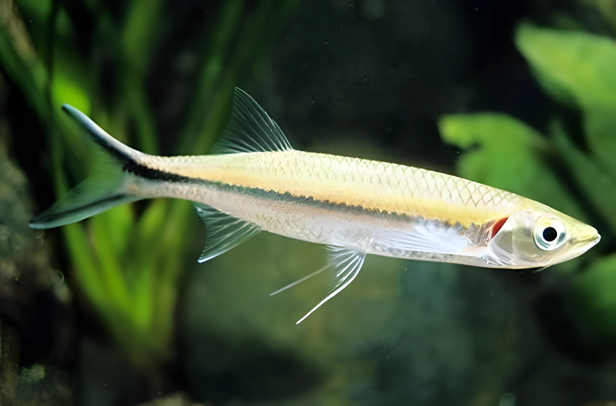 Fotografía del pez de acuario Luciosoma de flancos oscuros