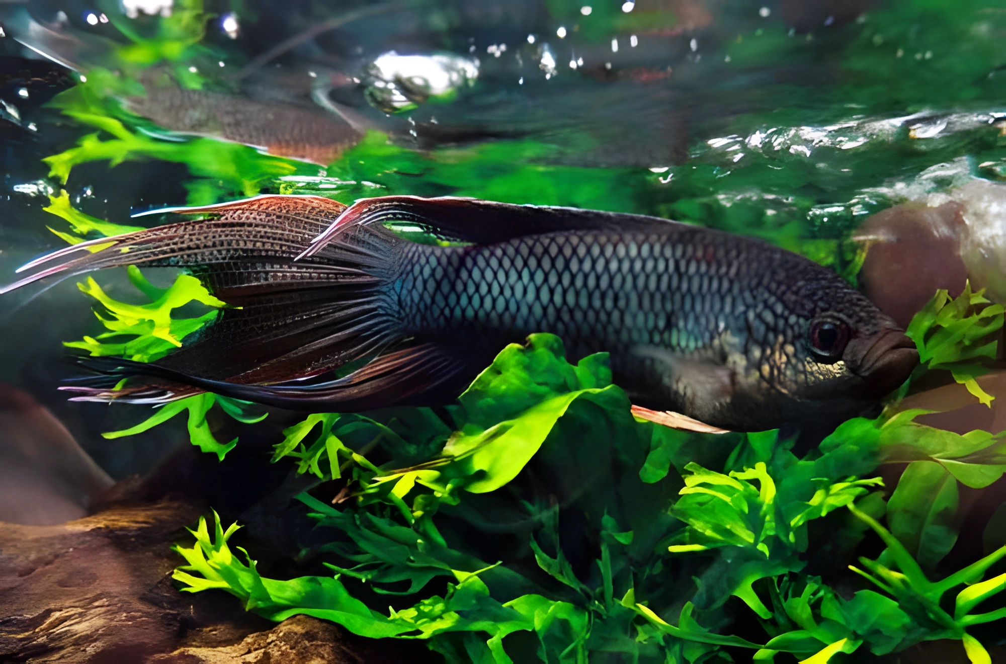 Fotografía del pez de acuario Macrópodo negro