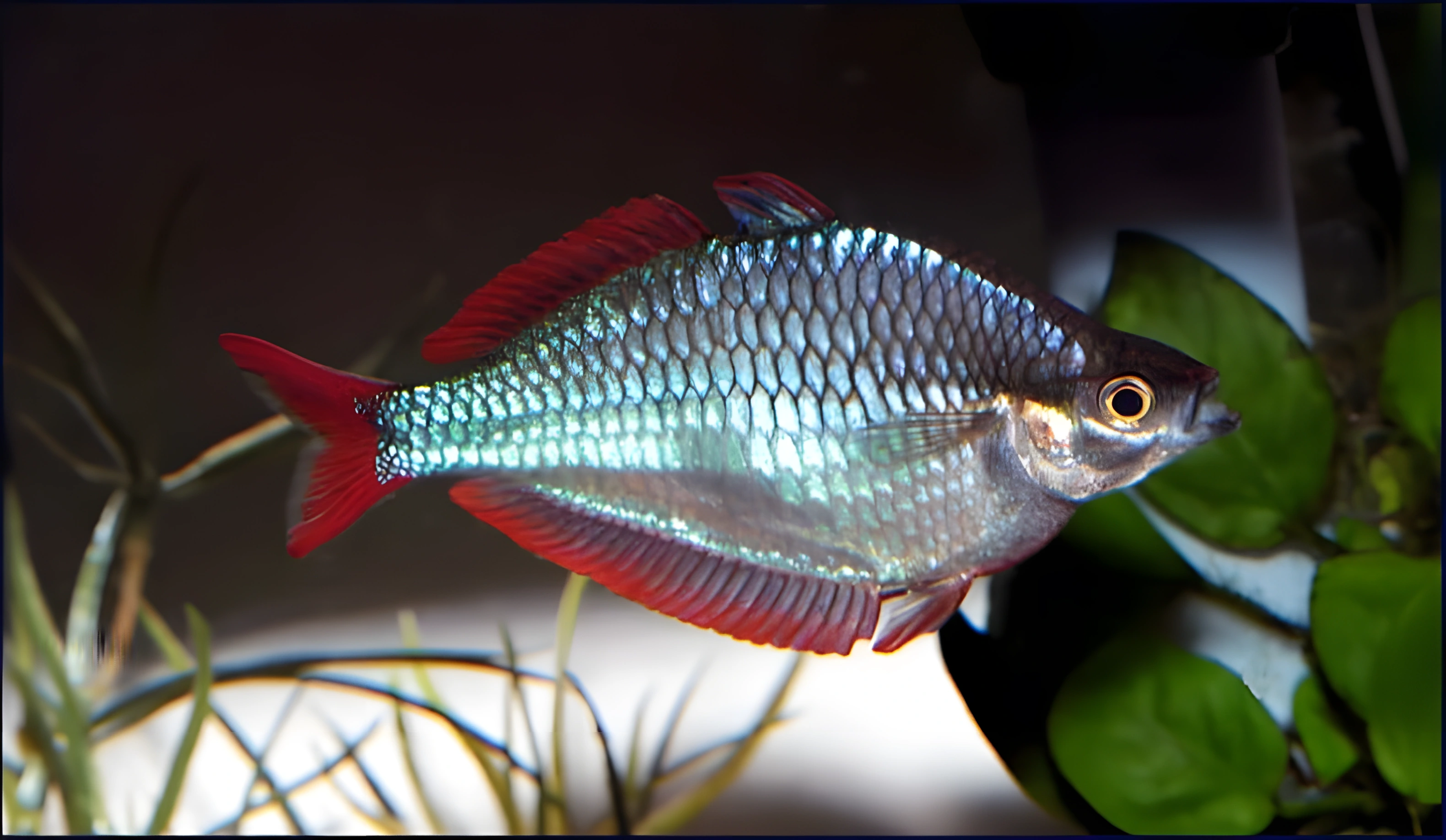 Fotografía del pez de acuario Pez arcoíris neón