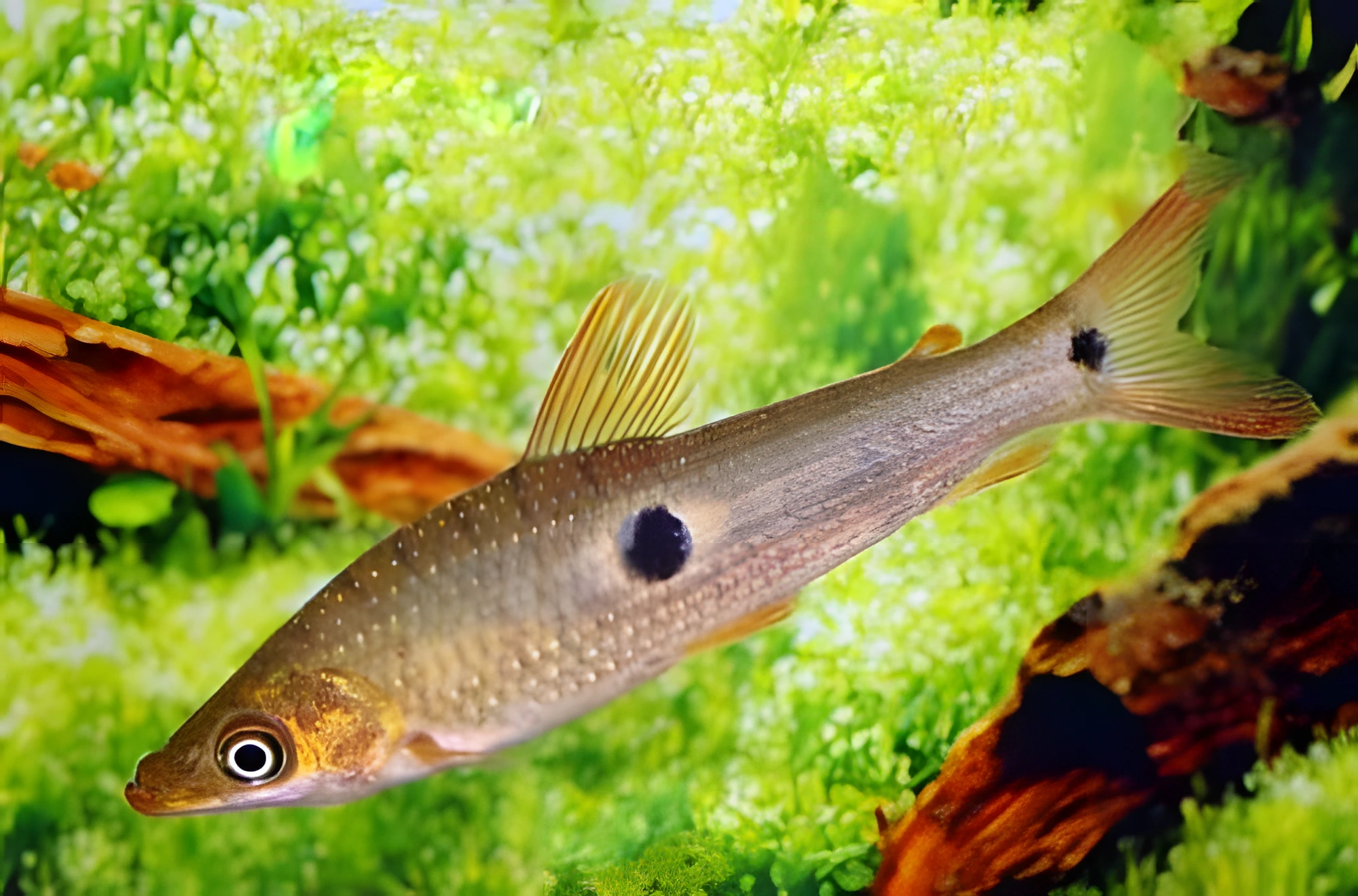 Fotografía del pez de acuario Pseudanos de tres manchas