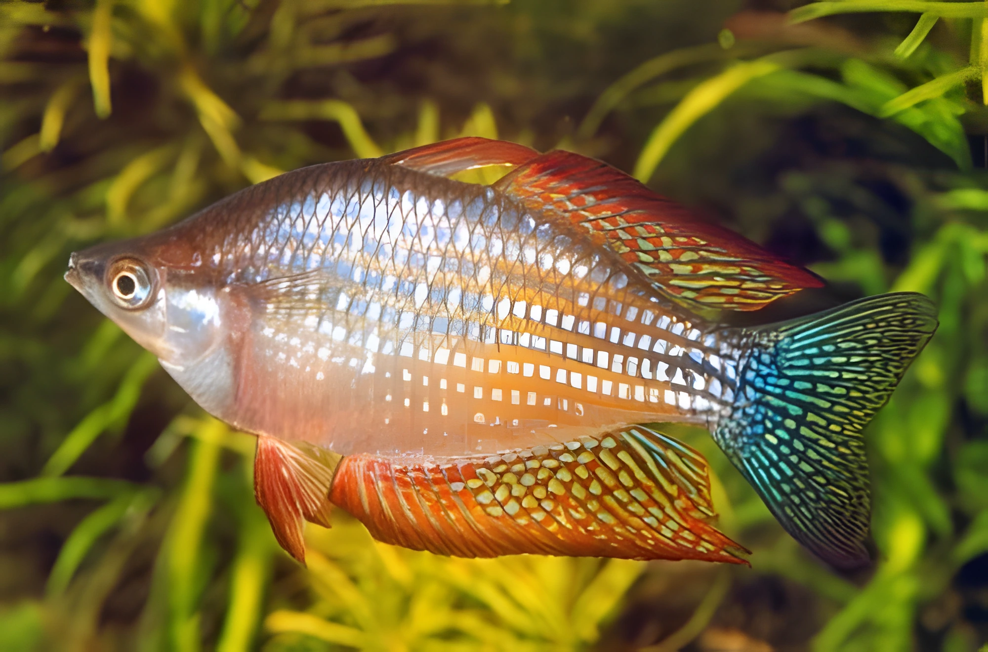 Fotografía del pez de acuario Pez arcoíris cereza