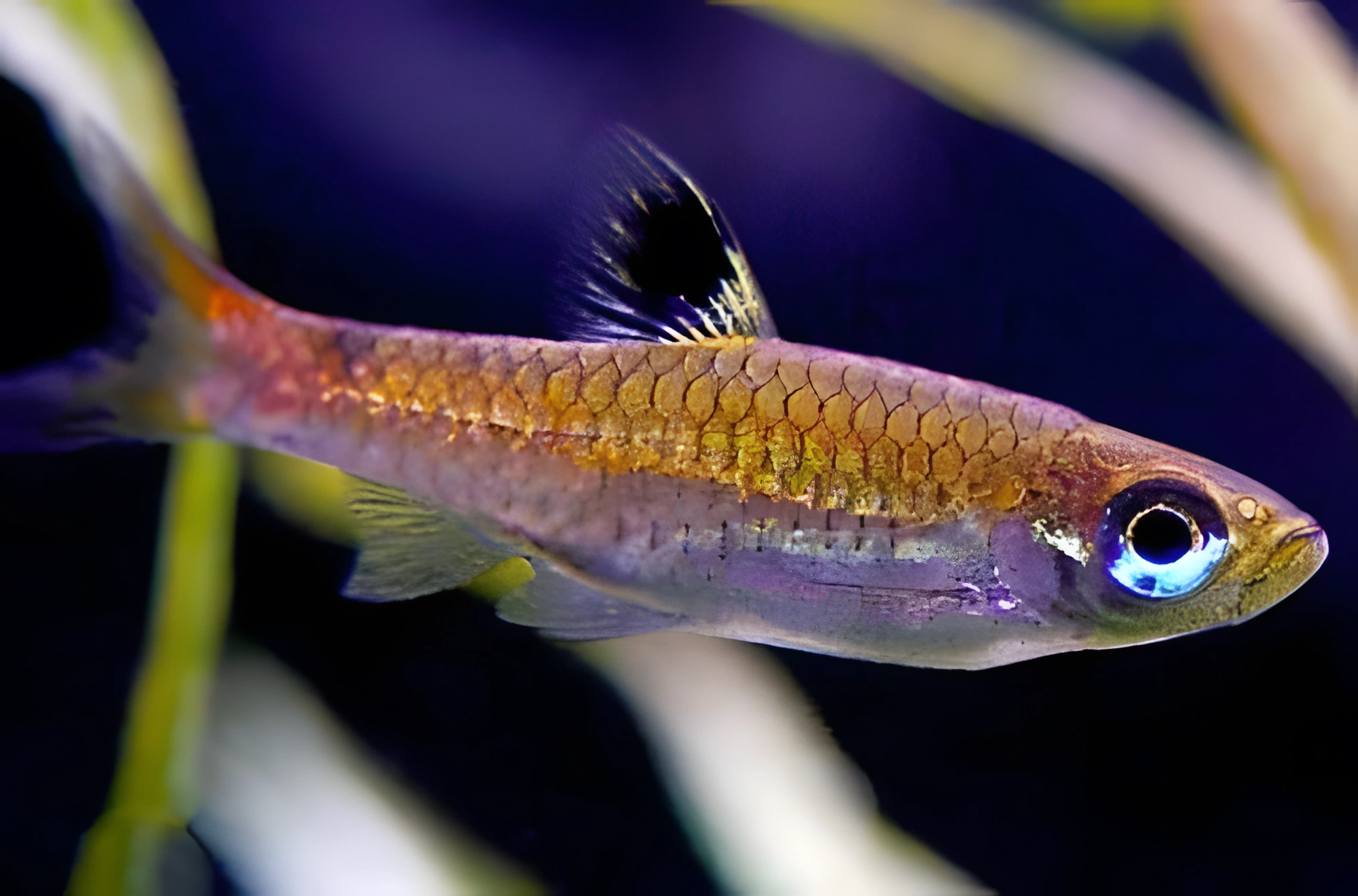 Fotografía del pez de acuario Rasbora de aleta manchada
