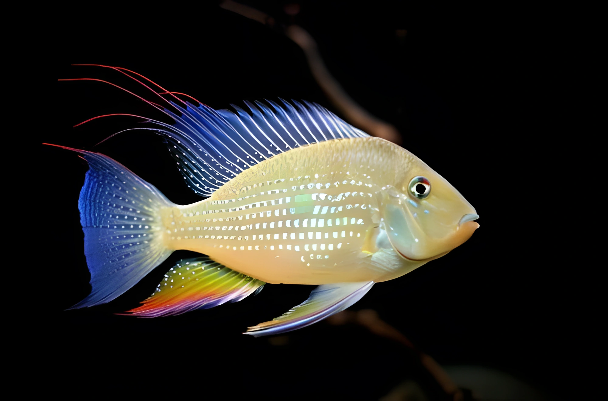 Fotografía del pez de acuario Acará de aletas filamentosas