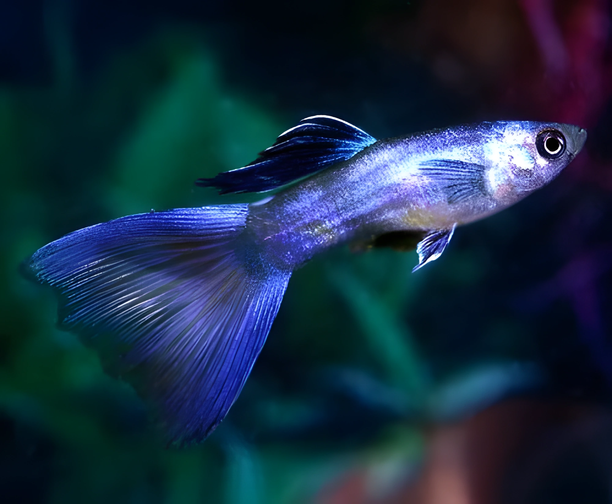 Fotografía del pez de acuario Guppy Azul