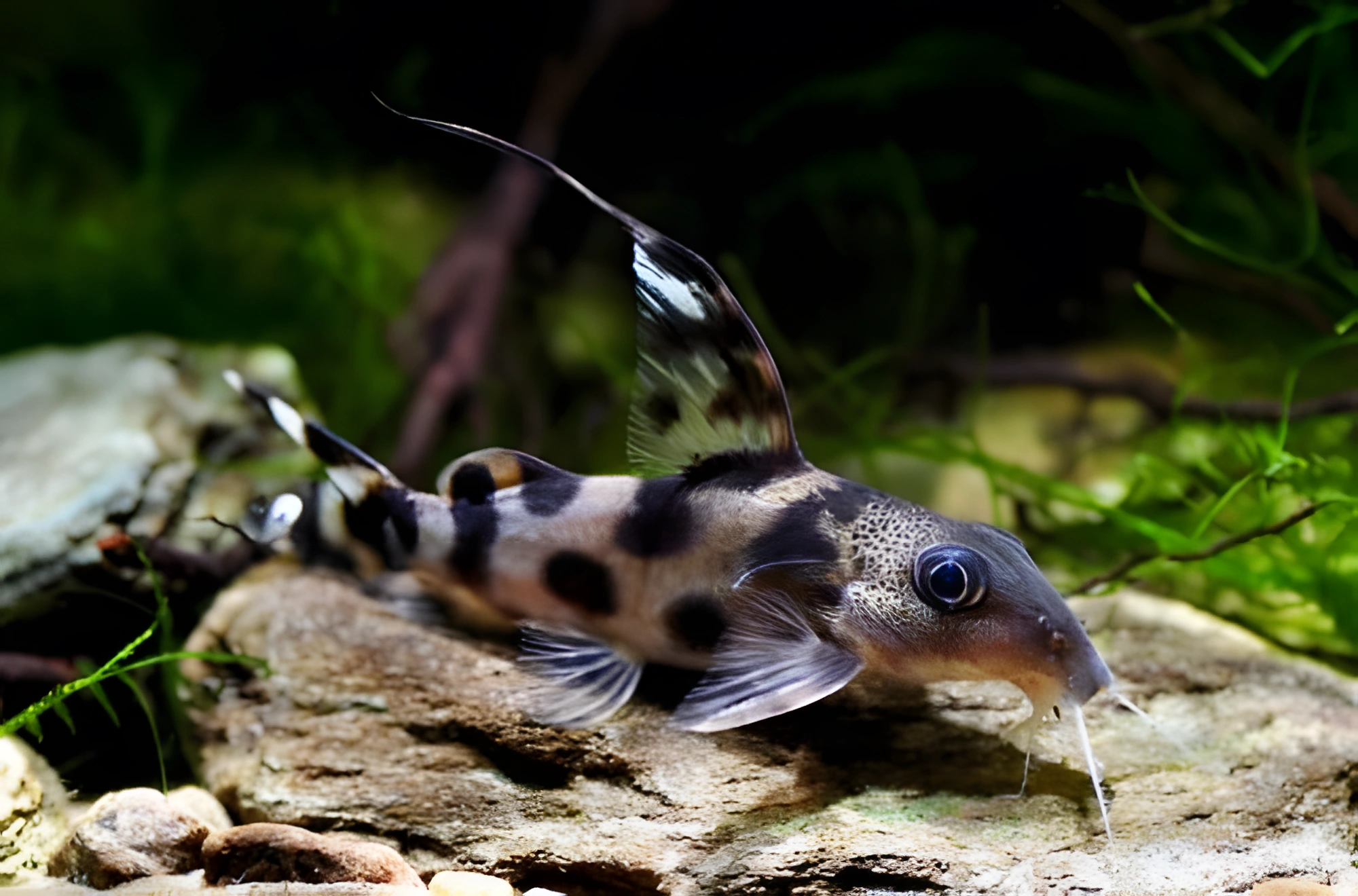 Fotografía del pez de acuario Synodontis payaso