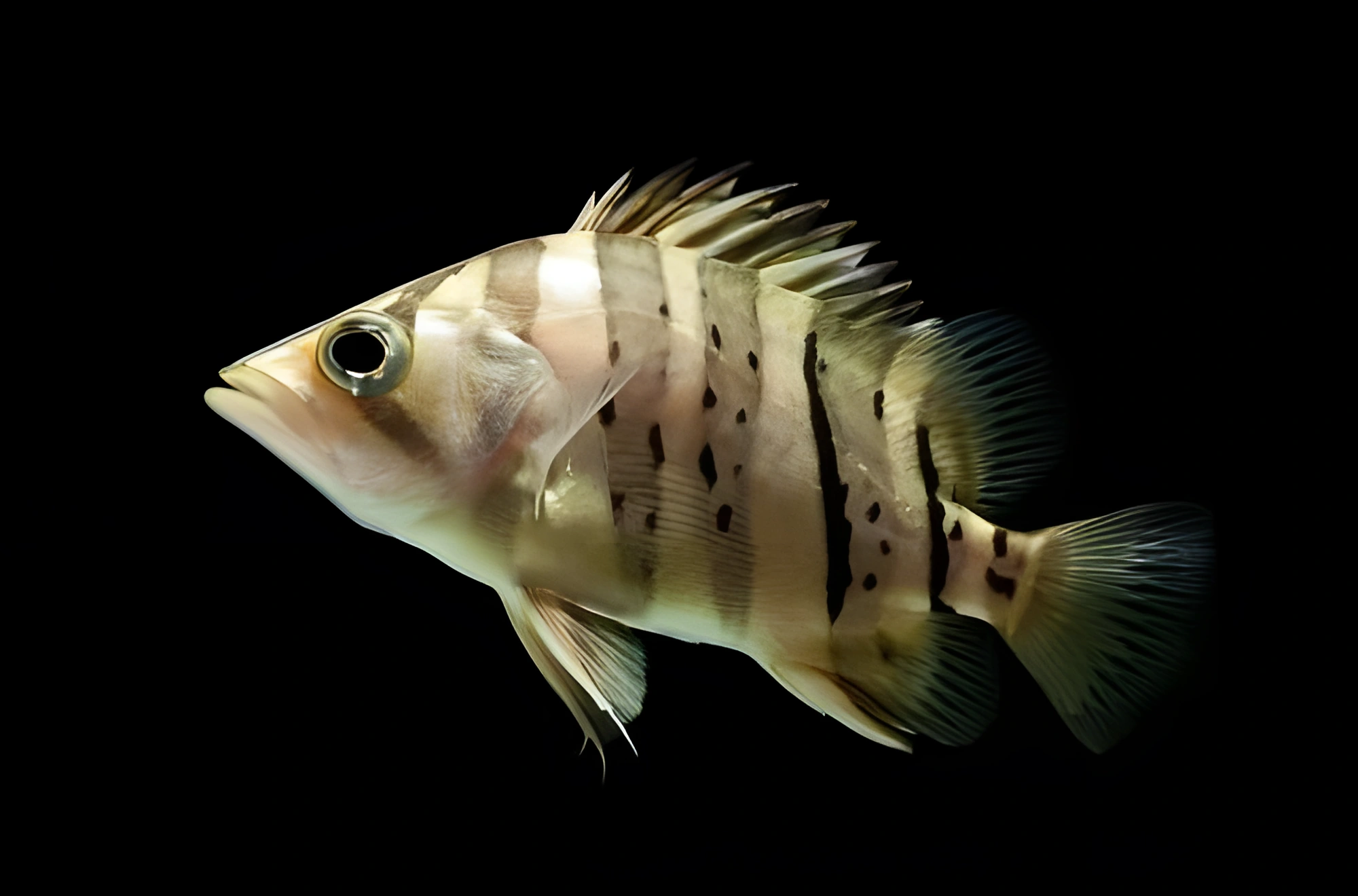 Fotografía del pez de acuario Perca tigre