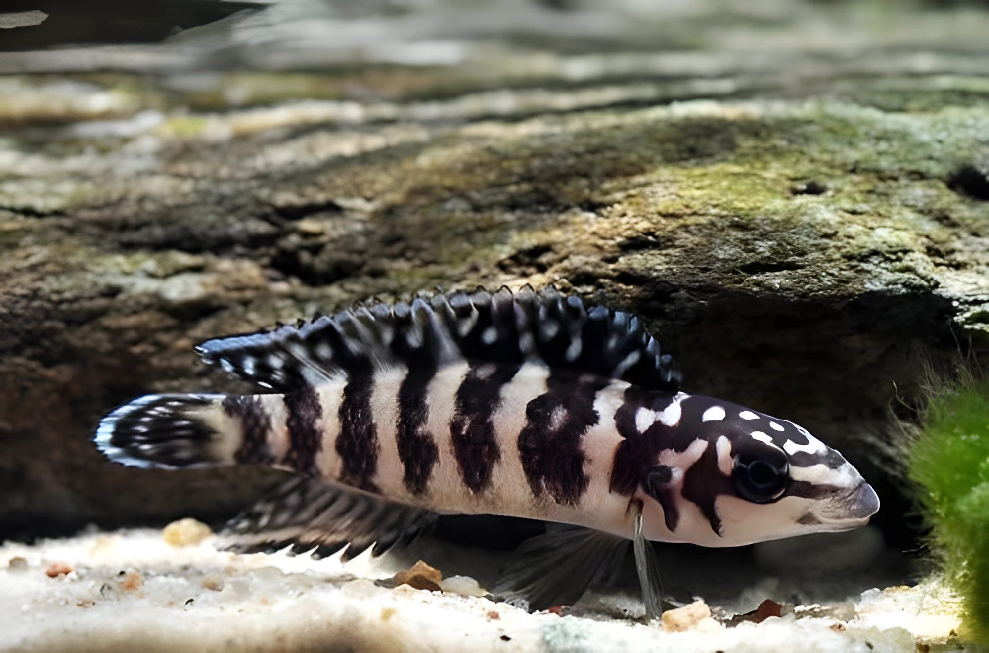 Fotografía del pez de acuario Julidochromis enmascarado