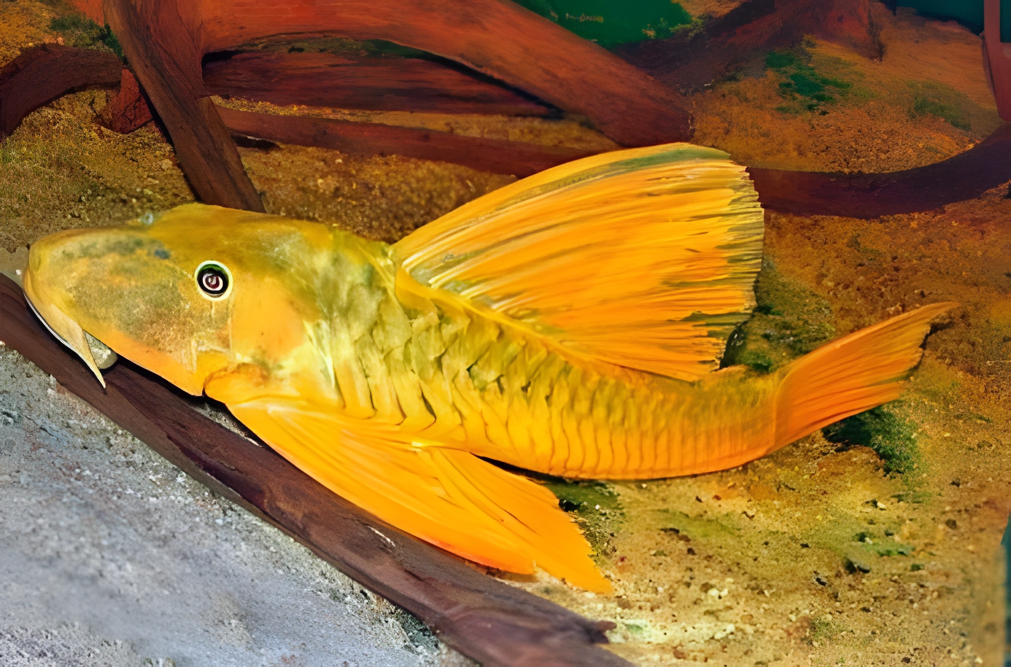 Fotografía del pez de acuario Pleco dorado